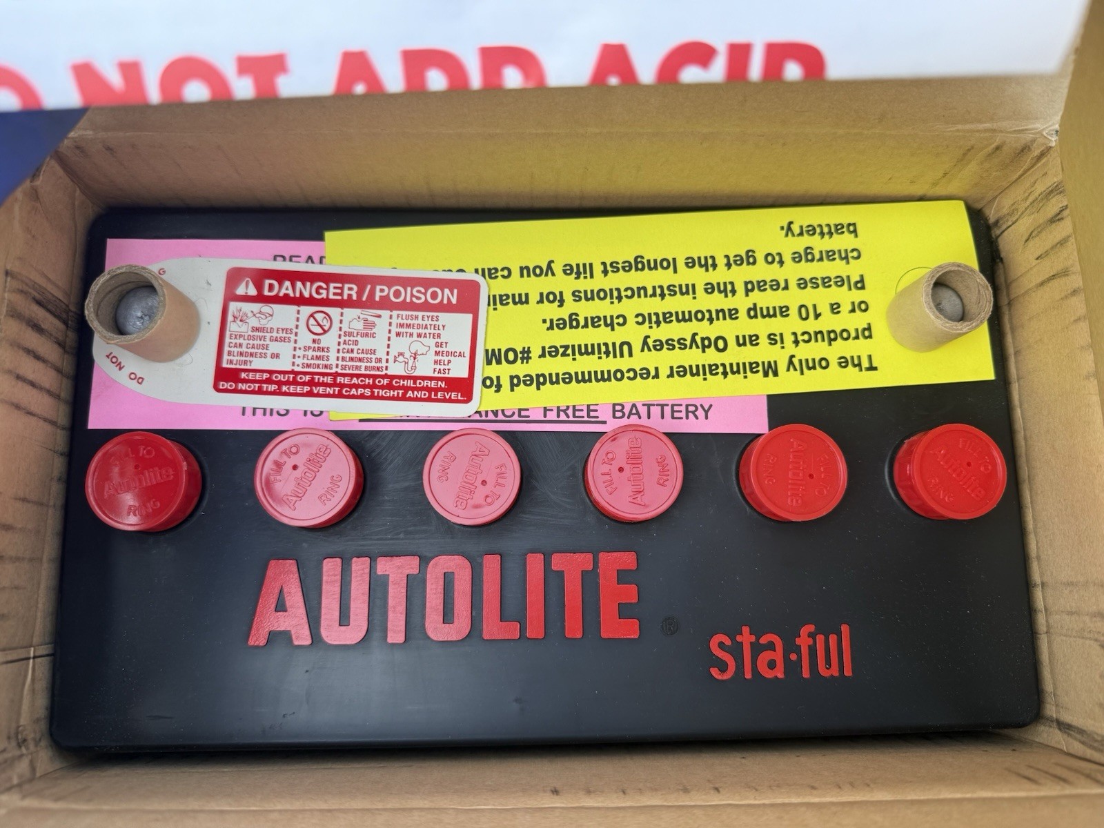 New old style Autolite SV-27F sta.flu reproduction battery for big block Fords