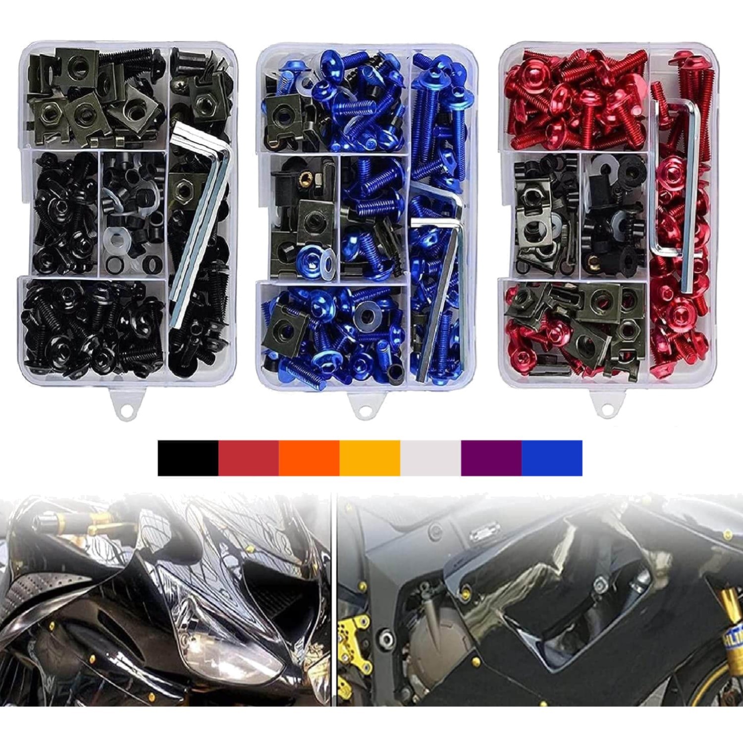 Corrosion-Resistant Motorcycle Fairing Bolt Kit - 177 Colorful Fasteners