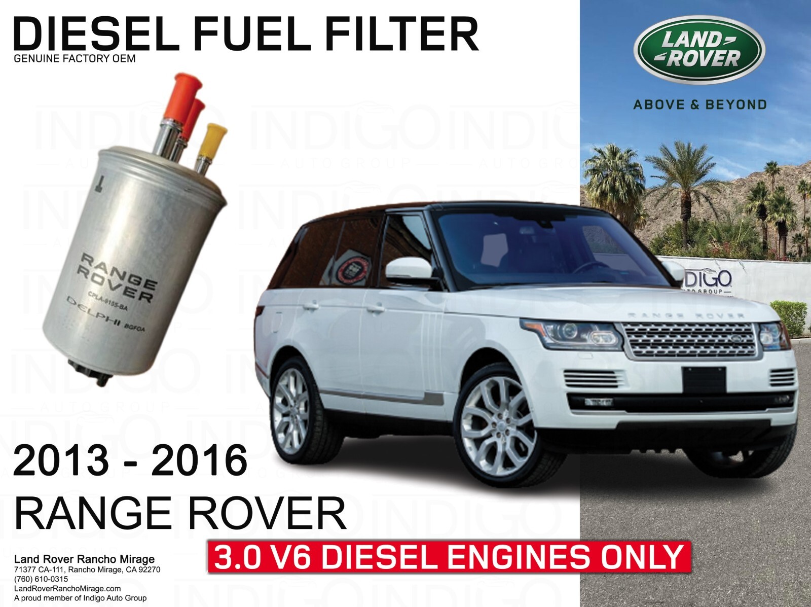 2013-2016 RANGE ROVER DIESEL V6 Land-Rover Fuel Water Separator Filter LR041978