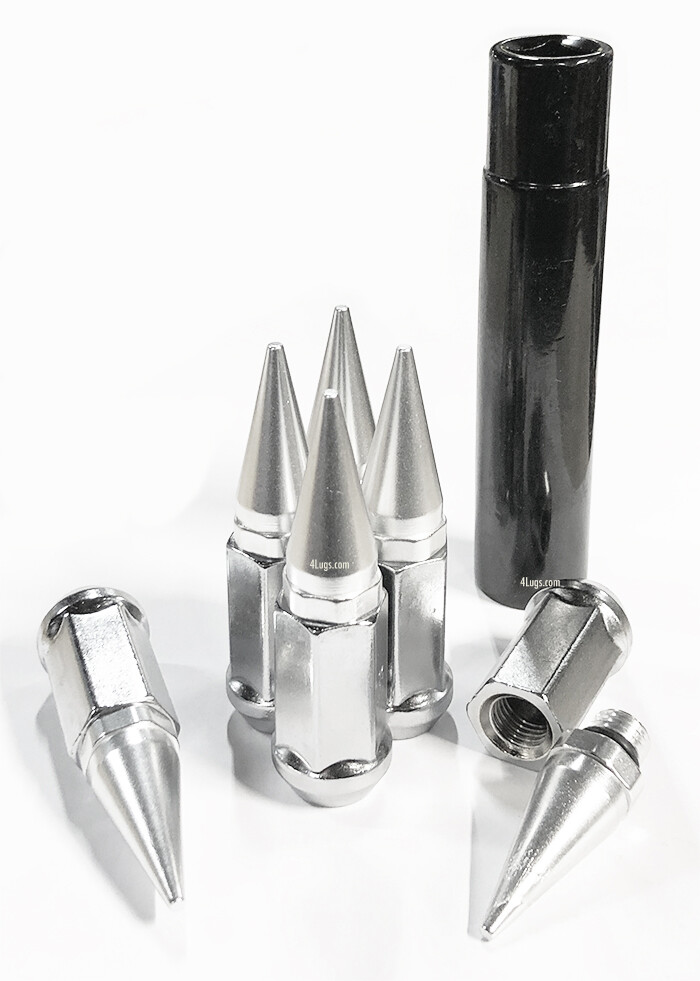 20x 1/2-20 SILVER SPIKE LUG NUTS + KEY FOR MUSTANG/WRANGLER/GRAND CHEROKEE DODGE