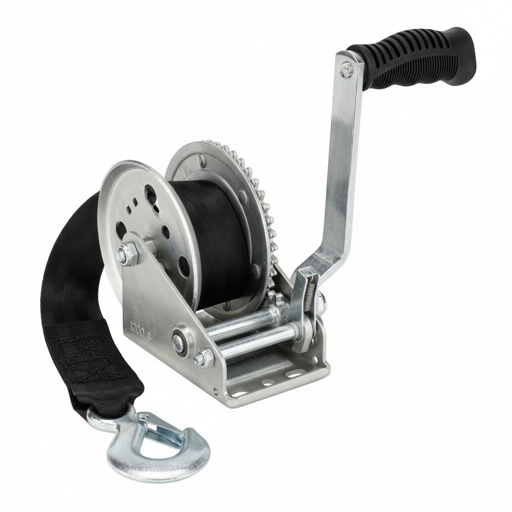Camco Winch 1,200 lb Capacity Heavy Duty Steel 20’ UV Resistant Strap Marine Tow