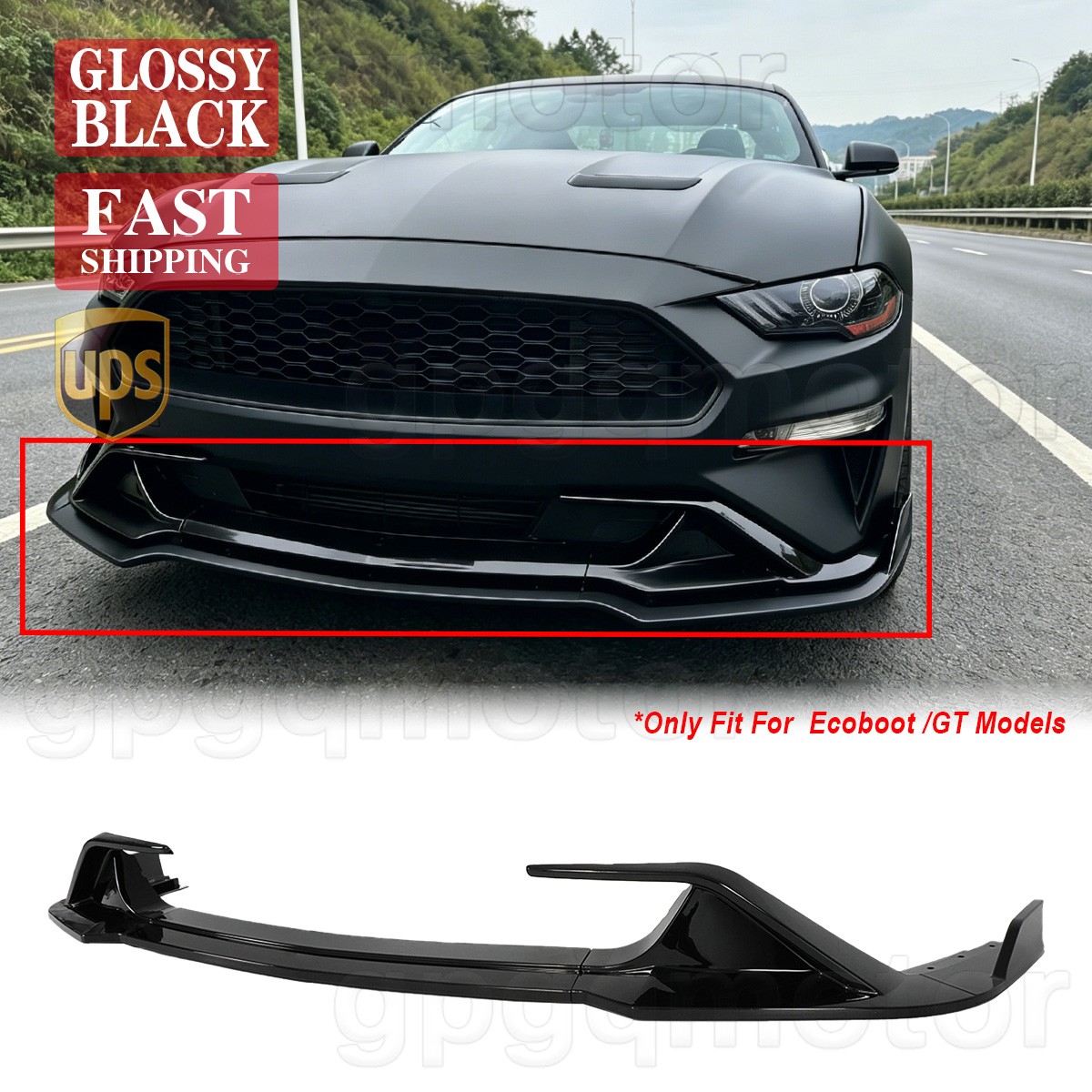 For Ford Mustang Ecoboot /GT 2018-2023 Gloss Black Replced Front Bumper Lip Kit For Ford Mustang Ecoboot /GT 2018-2023 Gloss Black Replced Front Bumper Lip Kit