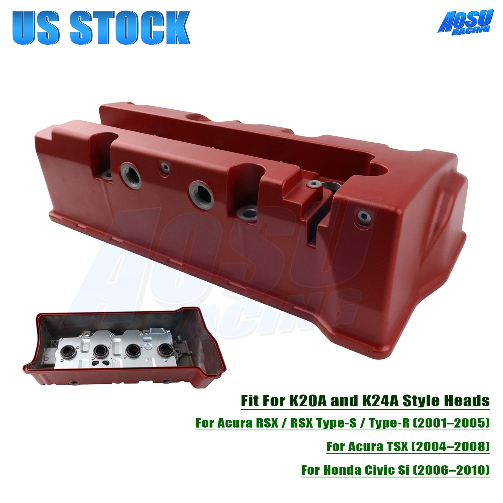 Red Forged Aluminum Valve Cover K20A K24A KSwap For Honda Civic Si Acura RSX TSX