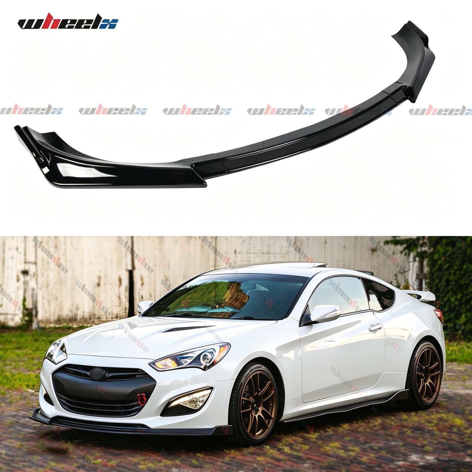 GLOSS BLACK KS STYLE FRONT BUMPER LIP SPLITTER FOR 13-16 HYUNDAI GENESIS COUPE