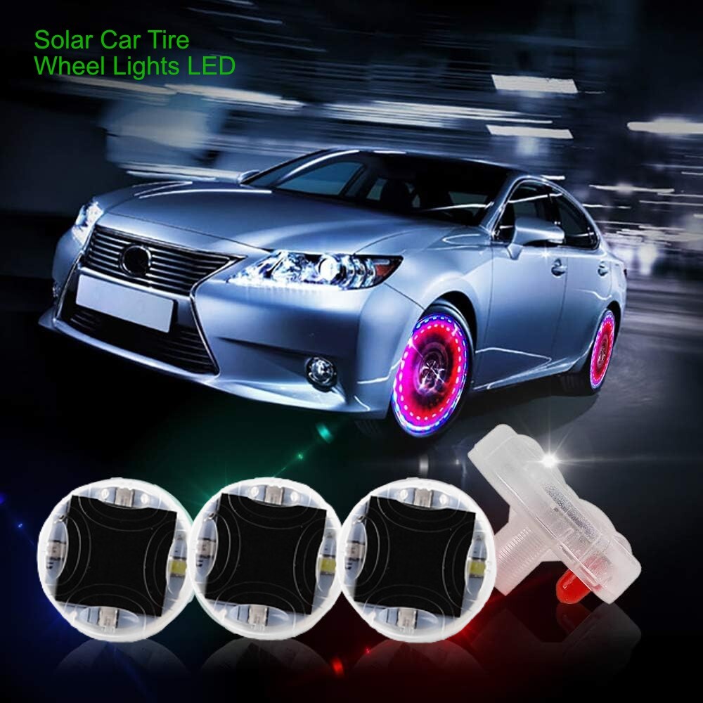 4PCS AkiHalo Solar Car Tire Wheel Lights LED Car Wheel Tire Air Valve Cap Lights