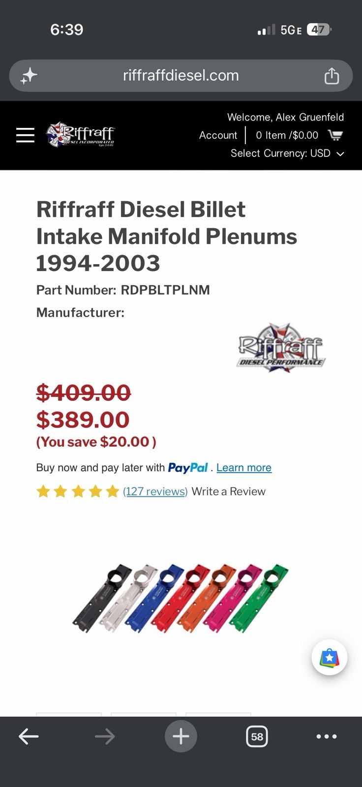 Riff Raff Diesel Ford 7.3 Billet Intake Manifold Plenums 94-03 F-250 E-250 350