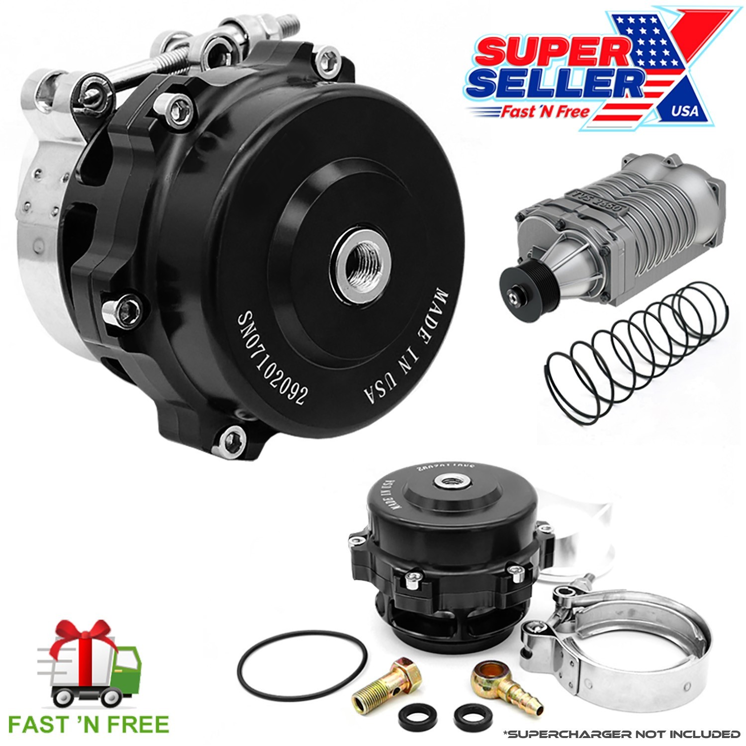 BV50 Black Blow off Valve BOV 50mm + 2 PSI Supercharger Spring fits Tial Flange