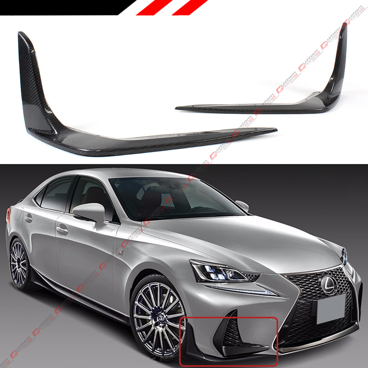 FOR 2017-20 LEXUS IS200T IS350 IS300 F SPORT CARBON FIBER FRONT BUMPER SPLITTERS FOR 2017-20 LEXUS IS200T IS350 IS300 F SPORT CARBON FIBER FRONT BUMPER SPLITTERS