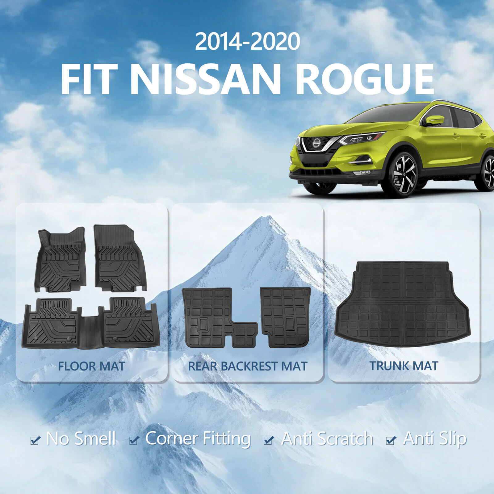 Fit 2014-2020 Nissan Rogue SV S SL Trunk  Backrest Mat Floor Mats Cargo Liners