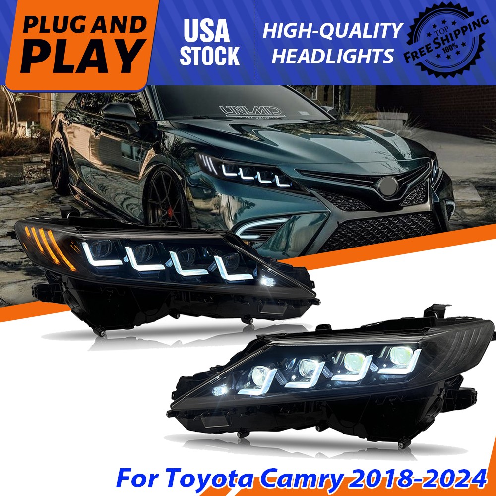 2pcs Upgrade LED Headlights 8 Lens For Toyota Camry 2018-2024 Head Lamp Assembly