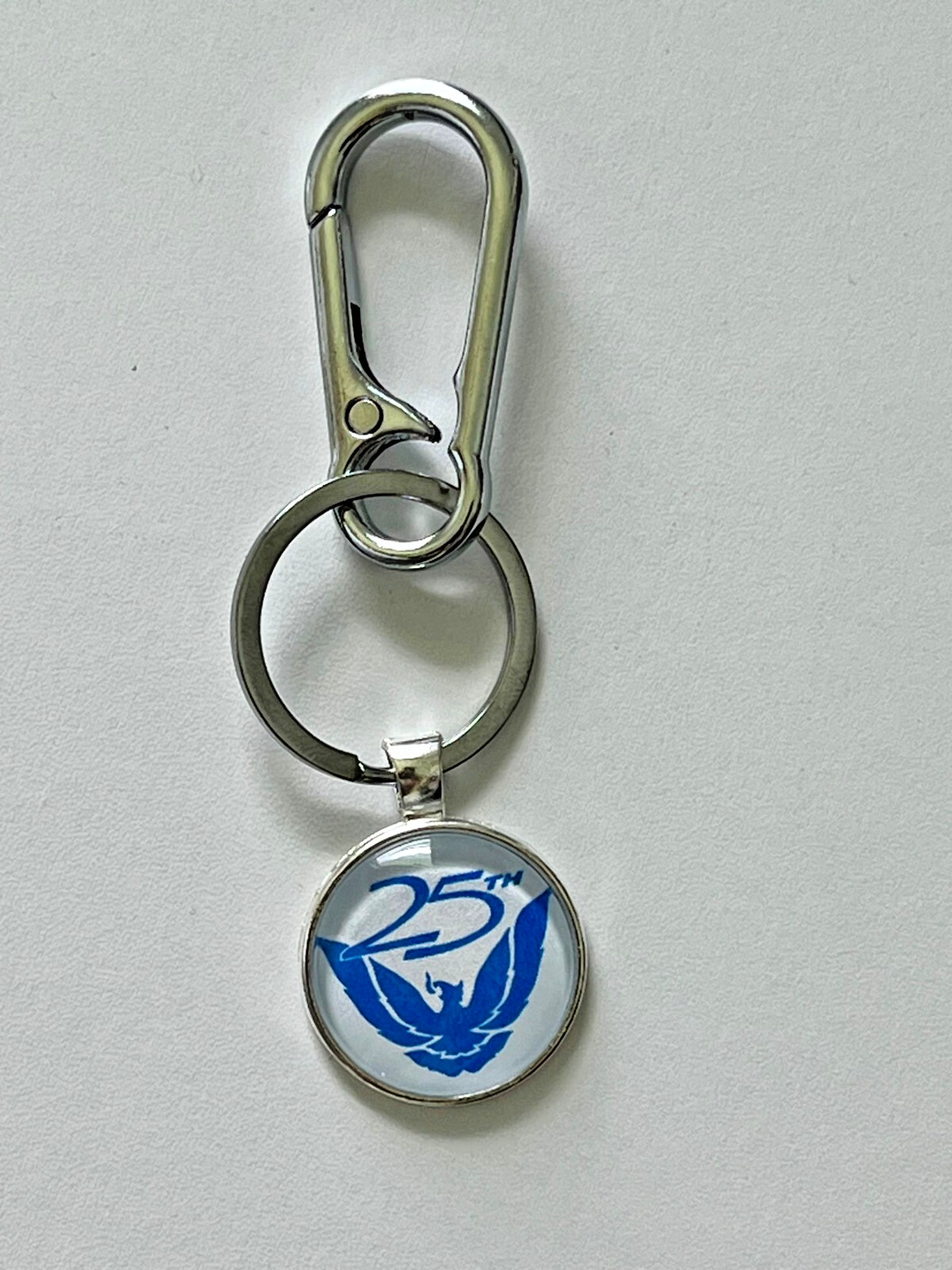 1994 Trans AM 25th Anniversary Keychain – Metal White/Blue Eagle Logo -Carabiner