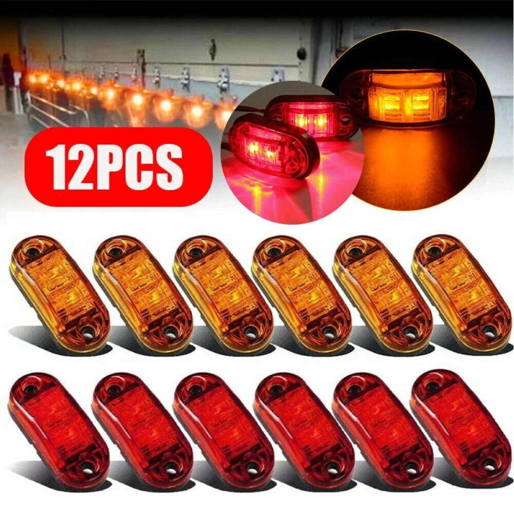 12PCS Amber Red LED Car Truck Trailer RV Oval Side Clearance Marker Lights