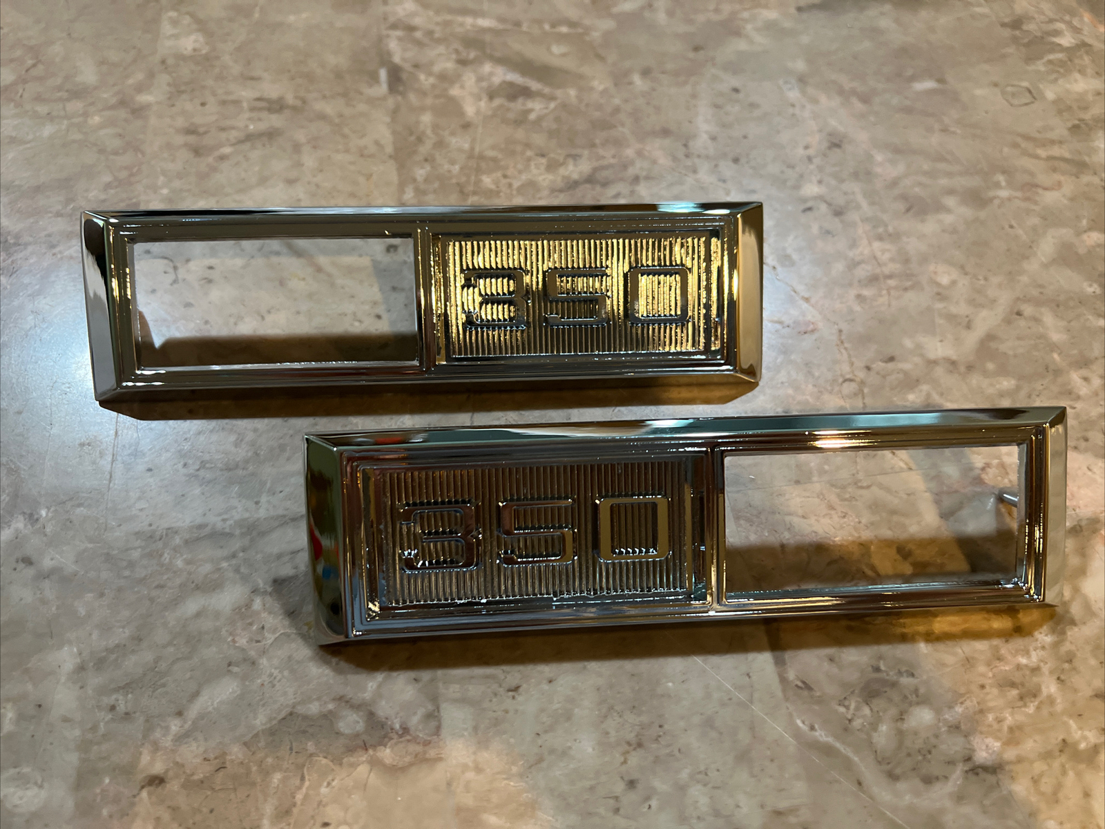 1968-69 Chevrolet Front Marker Light Bezel With Engine Size 350 Emblem PAIR 1968-69 Chevrolet Front Marker Light Bezel With Engine Size 350 Emblem PAIR