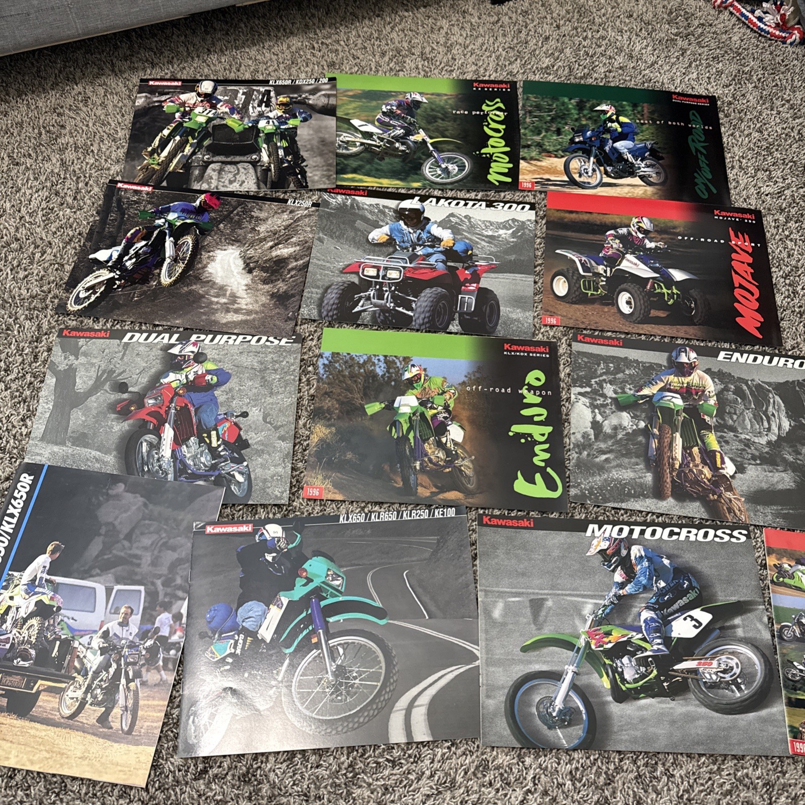 1990\'s Kawasaki Off-Road/Motocross/Dual Purpose Dealer Sales Brochure lot of 13