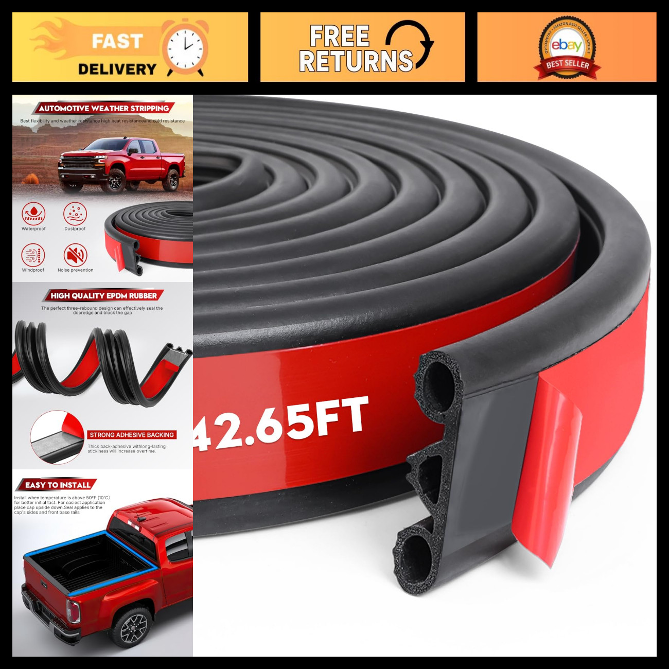 Universal Car Door Seal Strip - Thick Weather Stripping for Hoods, Trunks, Windo Universal Car Door Seal Strip - Thick Weather Stripping for Hoods, Trunks, Windo