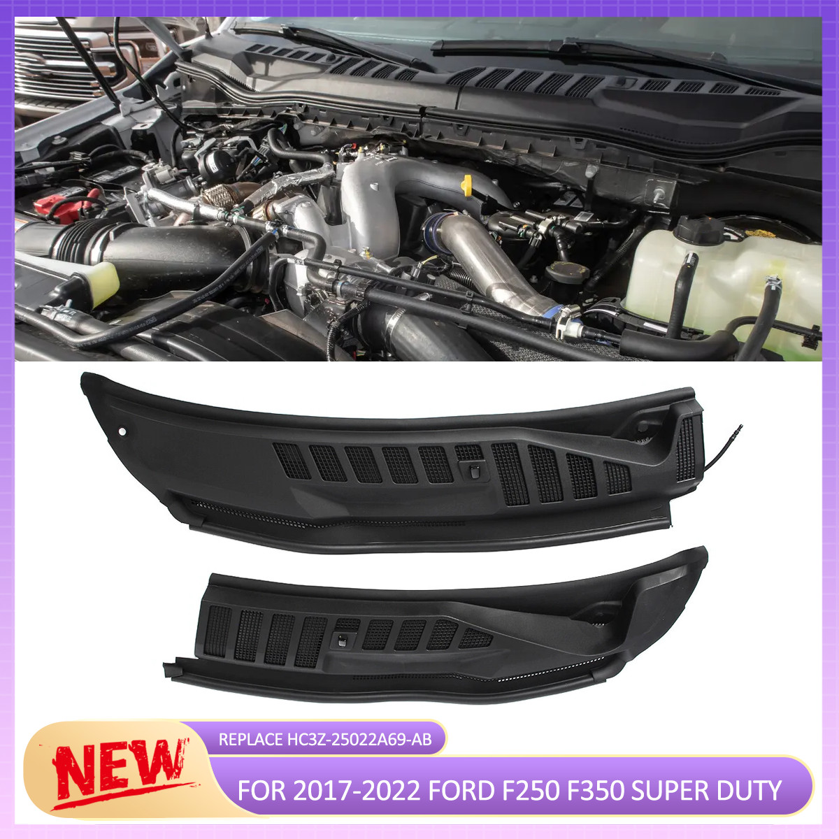 Windshield Wiper Cowl Panel Grille Set Fit For 2017-22 Ford Super Duty F250 F350