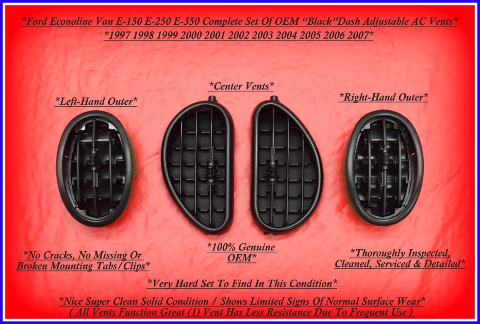 Ford Econoline Complete Dash AC Vent Set OEM 1997–2007