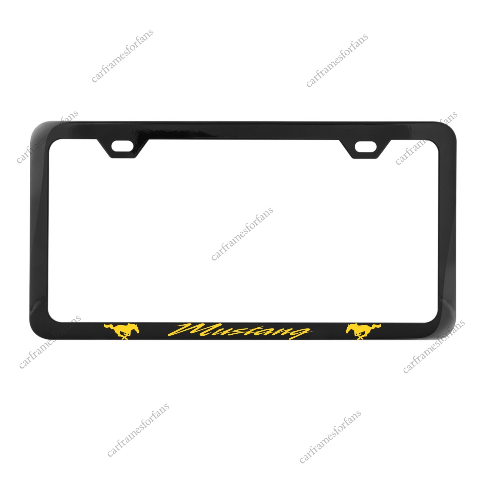 Mustang Yellow Slim License Plate Frame Premium Black Powder Coated Metal Mustang Yellow Slim License Plate Frame Premium Black Powder Coated Metal