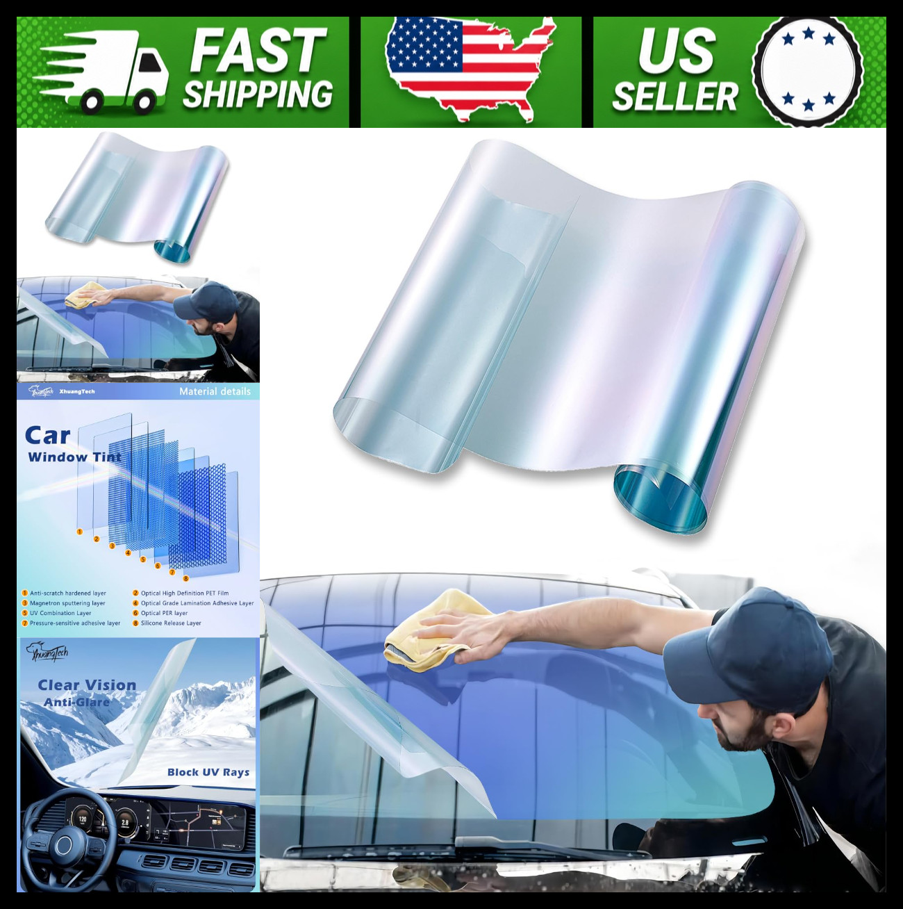 Blue Chameleon 70% VLT Automotive Windshield Tint Film 30in x 10ft