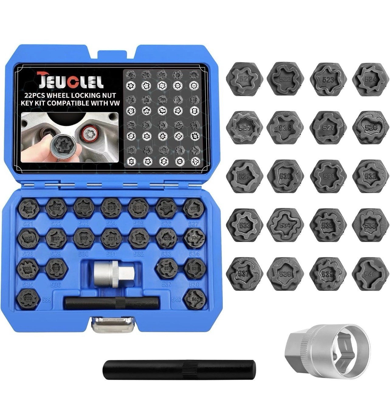21PCS Wheel Locking Nut Key Kit Compatible with VW VAG Volkswagen, Missing 533
