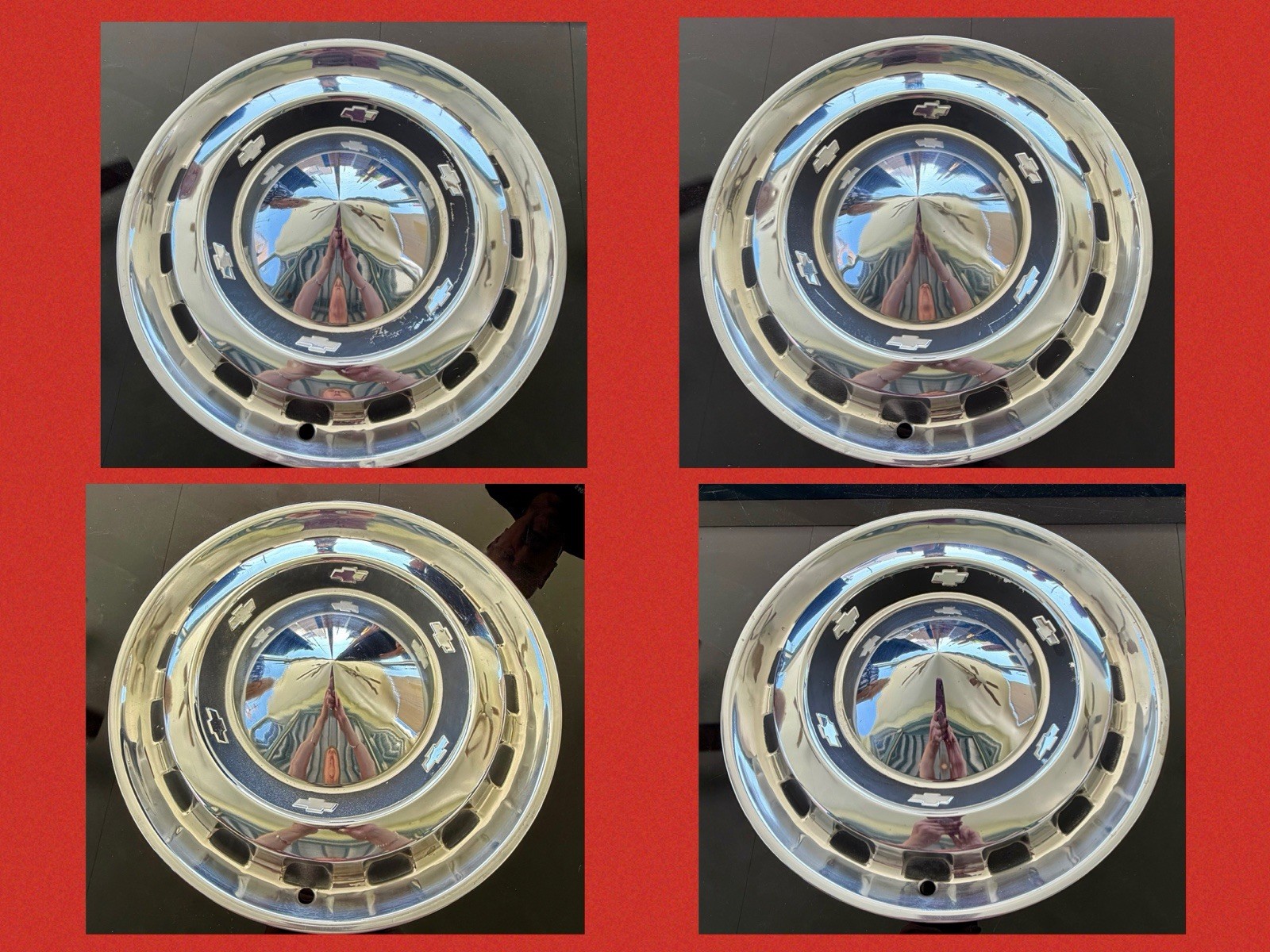 1955 1956 CHEVY BELAIR HUBCAPS - ALL ORIGINAL - SET OF 4 - HIGHLY POLISHED 1955 1956 CHEVY BELAIR HUBCAPS - ALL ORIGINAL - SET OF 4 - HIGHLY POLISHED