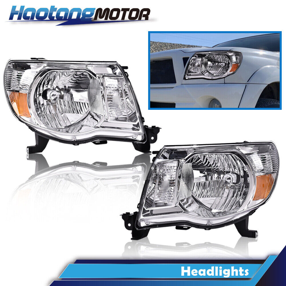 Fit For 2005-2011 Toyota Tacoma Chrome Housing Headlights HeadLamps Left & Right