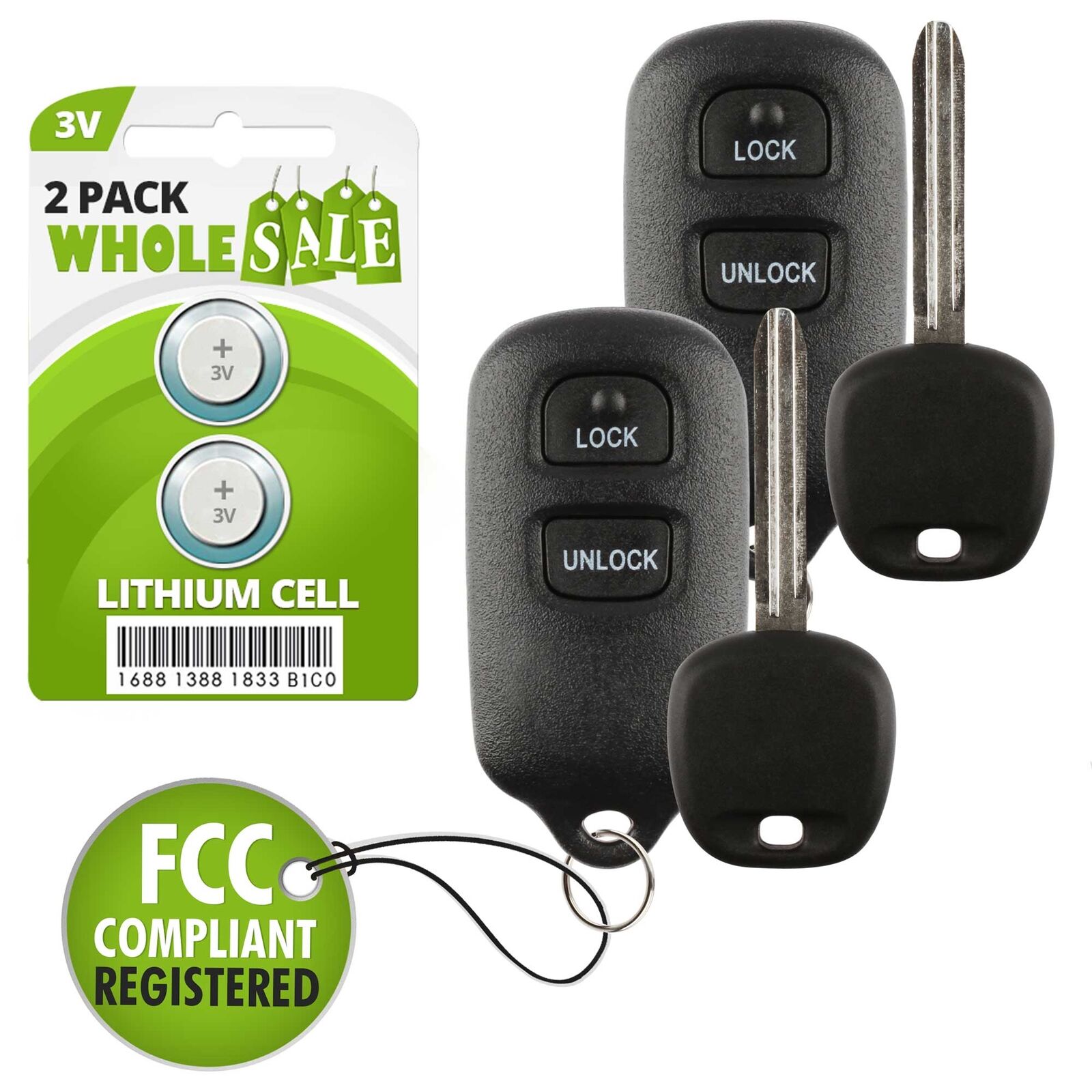 2 Replacement For 2003 2004 2005 2006 2007 2008 Toyota Corolla Matrix Key + Fob