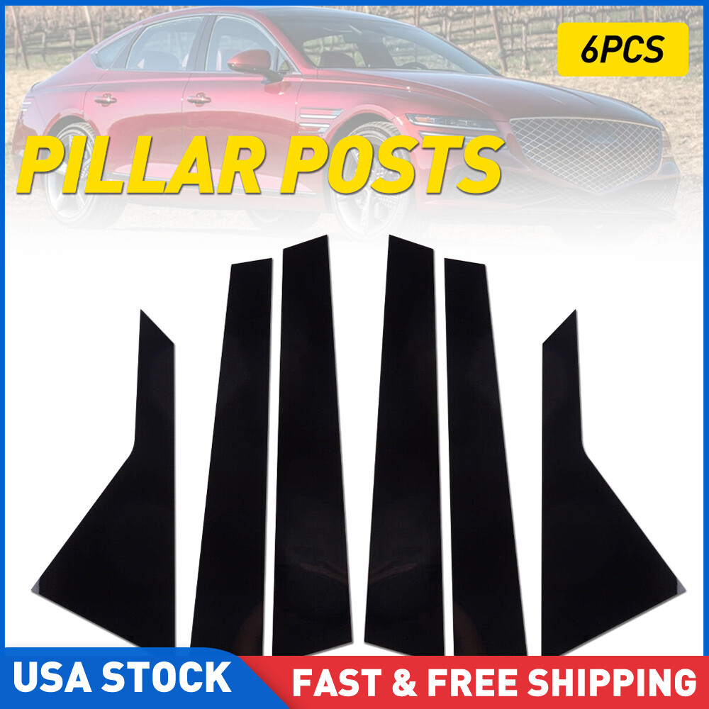6Pcs For Hyundai Genesis G80 2015-2022 Pillar Posts Cover Door Trim Glossy Black