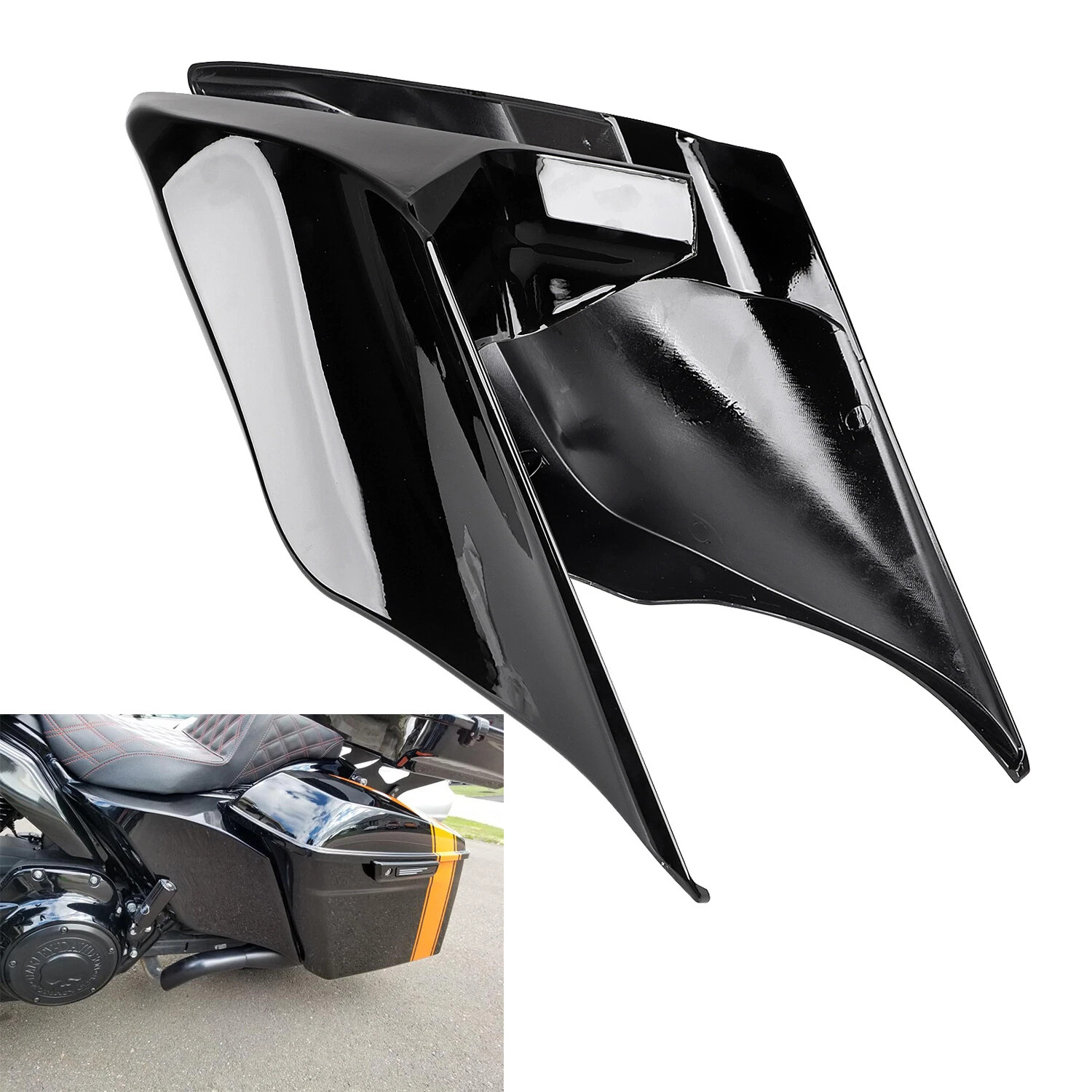 Stretched Extended Side Cover Panel For Harley Street Road Glide 14+ Vivid Black