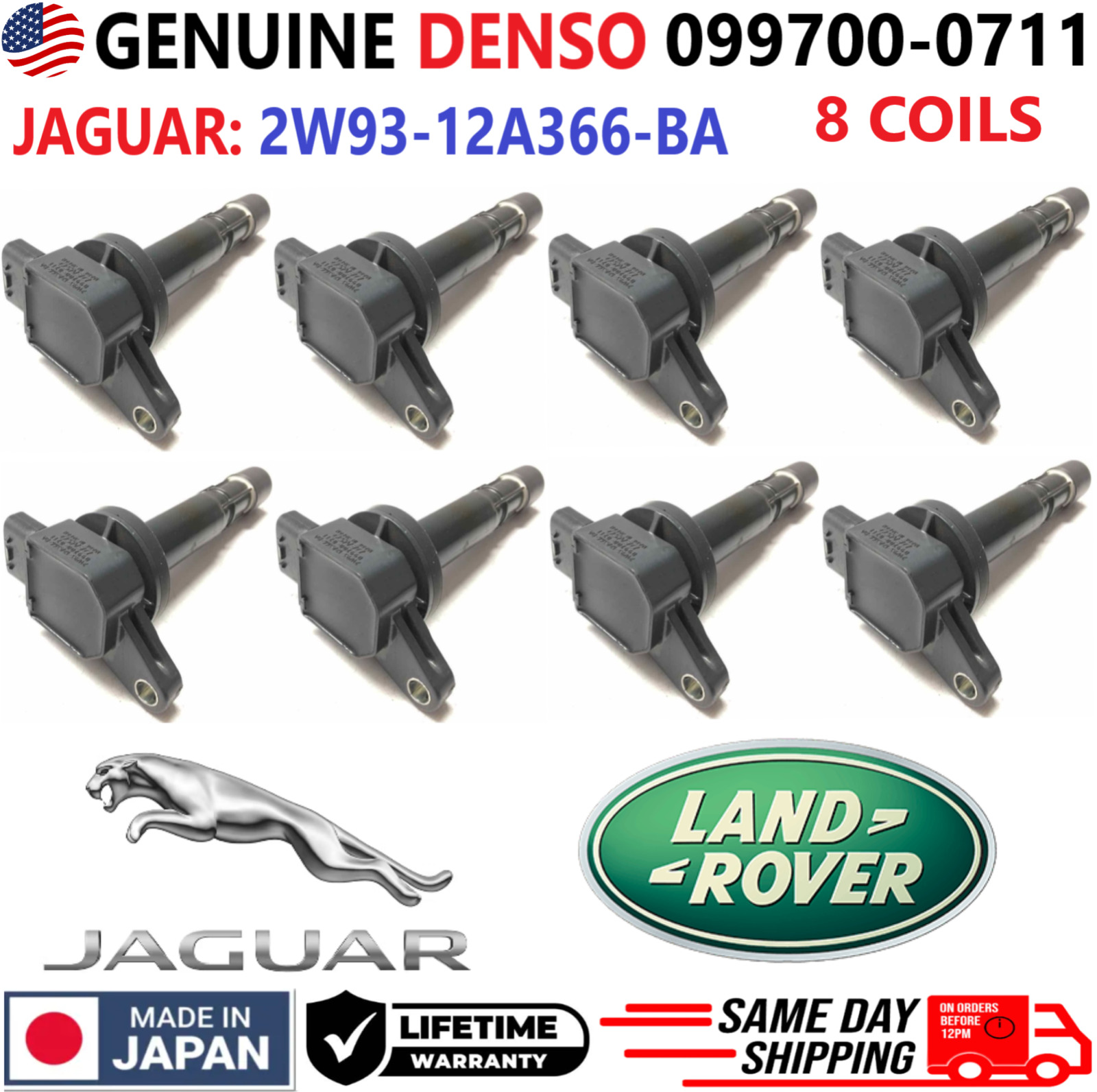 GENUINE DENSO x8 Ignition Coils For 2003-2010 Jaguar & Land Rover 2W93-12A366-BA
