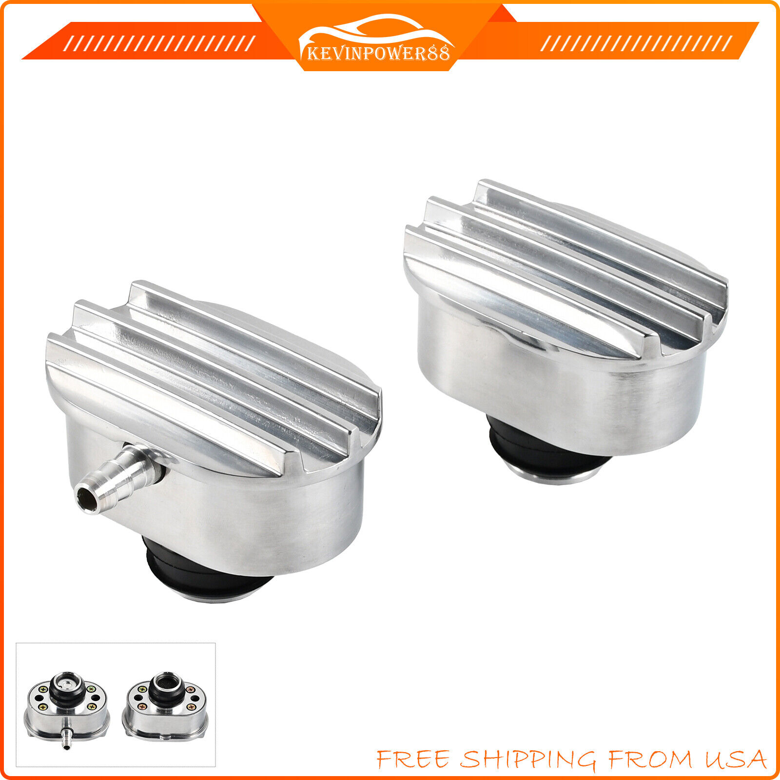 Polished Aluminum Finned Oval Air PCV Breather Combo Valve Cover Set of 2
