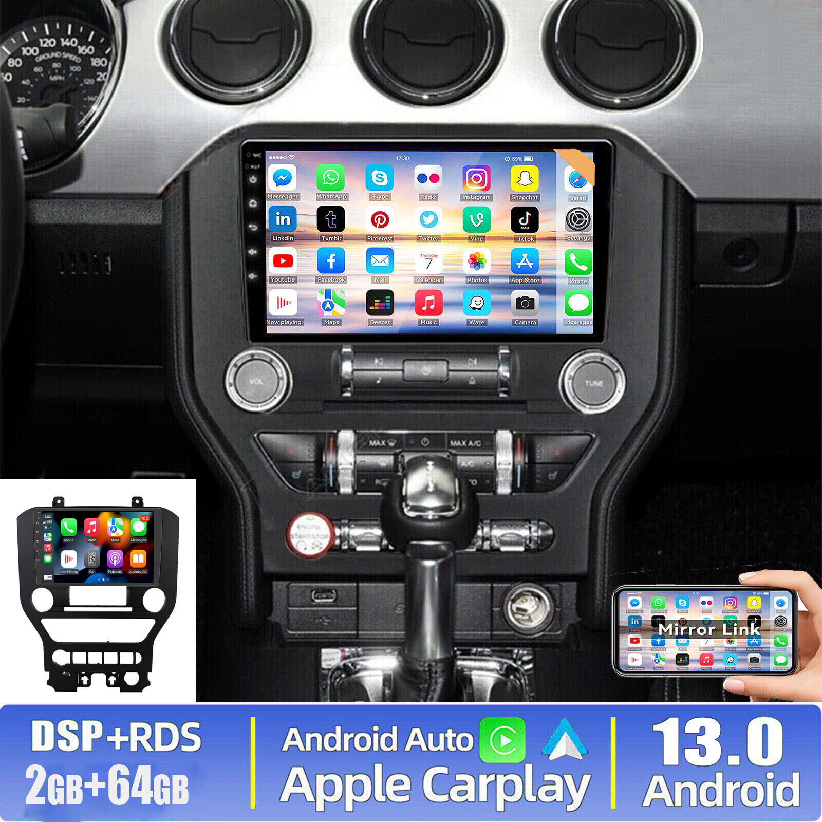 2+64G For Ford Mustang 2015-2021 Android 13 Carplay Car Stereo Radio GPS NAVI BT