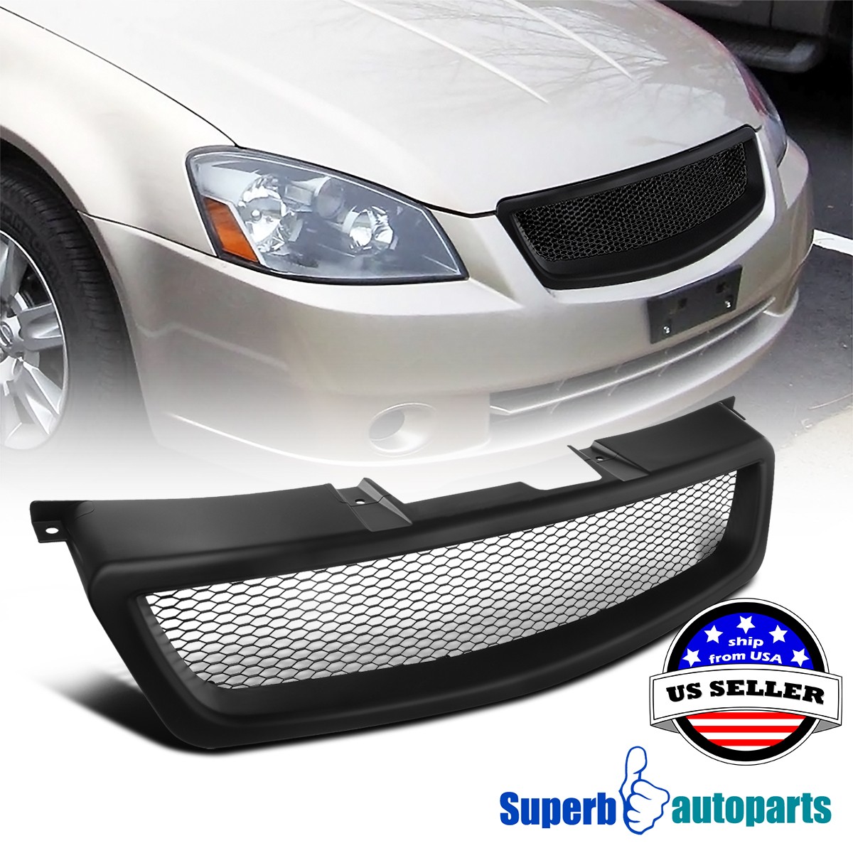 Fit 2005-2006 05-06 Altima Mesh Honeycomb Style Bumper Grille Matte Black