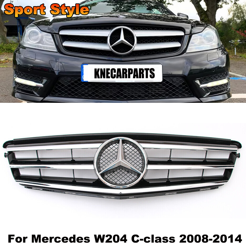 Sports Front Grille Grill W/Star For Mercedes Benz W204 2008-2014 C250 C300 C350