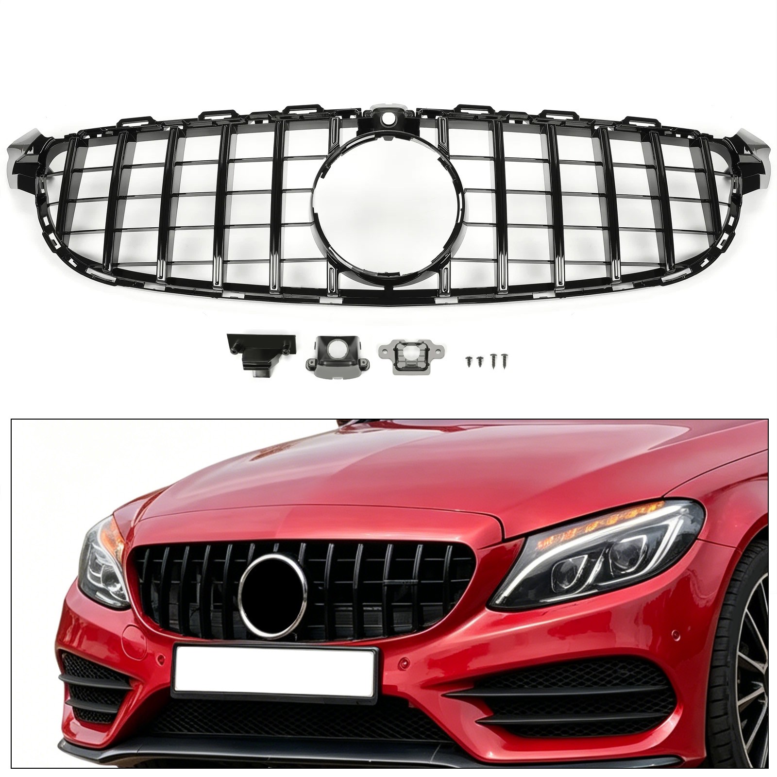 Gloss Black Grille For Mercedes C-Class W205 C63 C63S AMG S 2015-2018