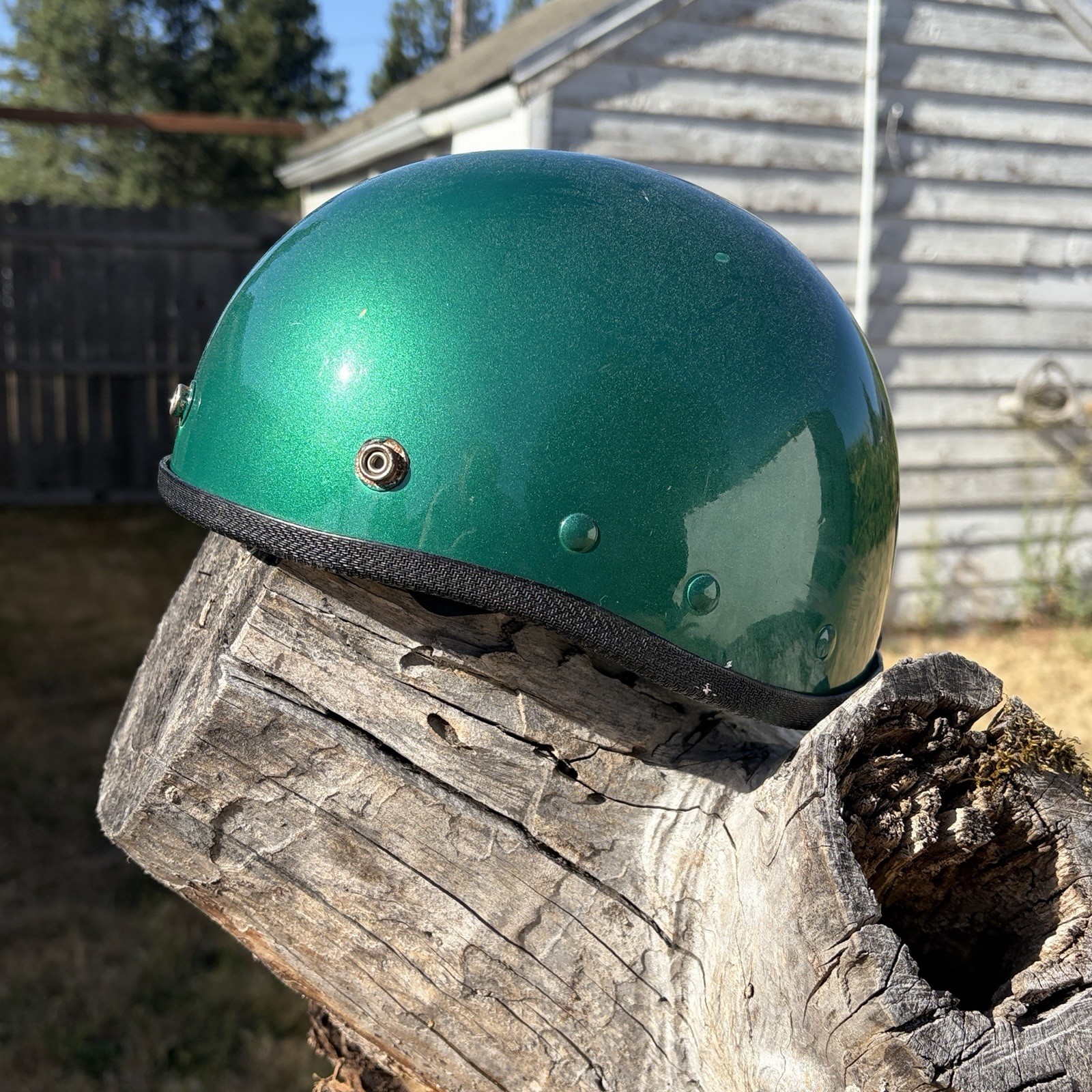 Vintage 1960s BUCO Open Face Motorcycle Helmet Green Metalflake See Measurements