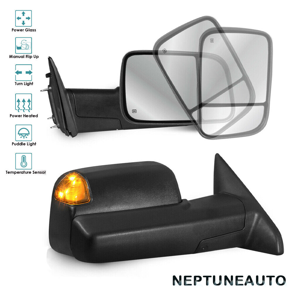 Towing Mirrors For 09-22 Dodge Ram 1500 10-18 2500 3500 Power Heated Puddle Temp