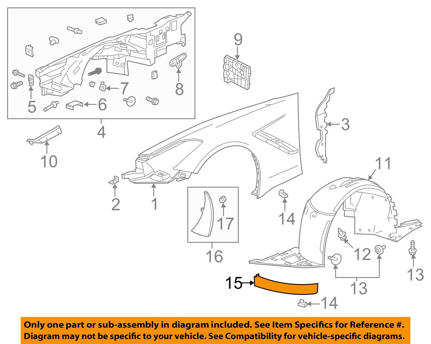 GM OEM 17-19 Corvette Fender Fender Components-Lower Deflector 23145886