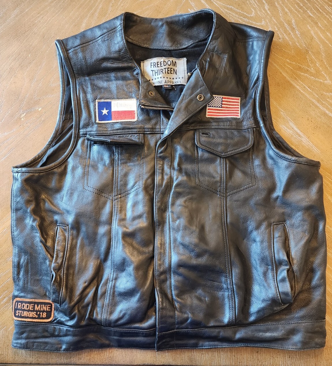 Women\'s Biker Vest Freedom Thirteen Leather Motorcycle 3XL Texas Flag