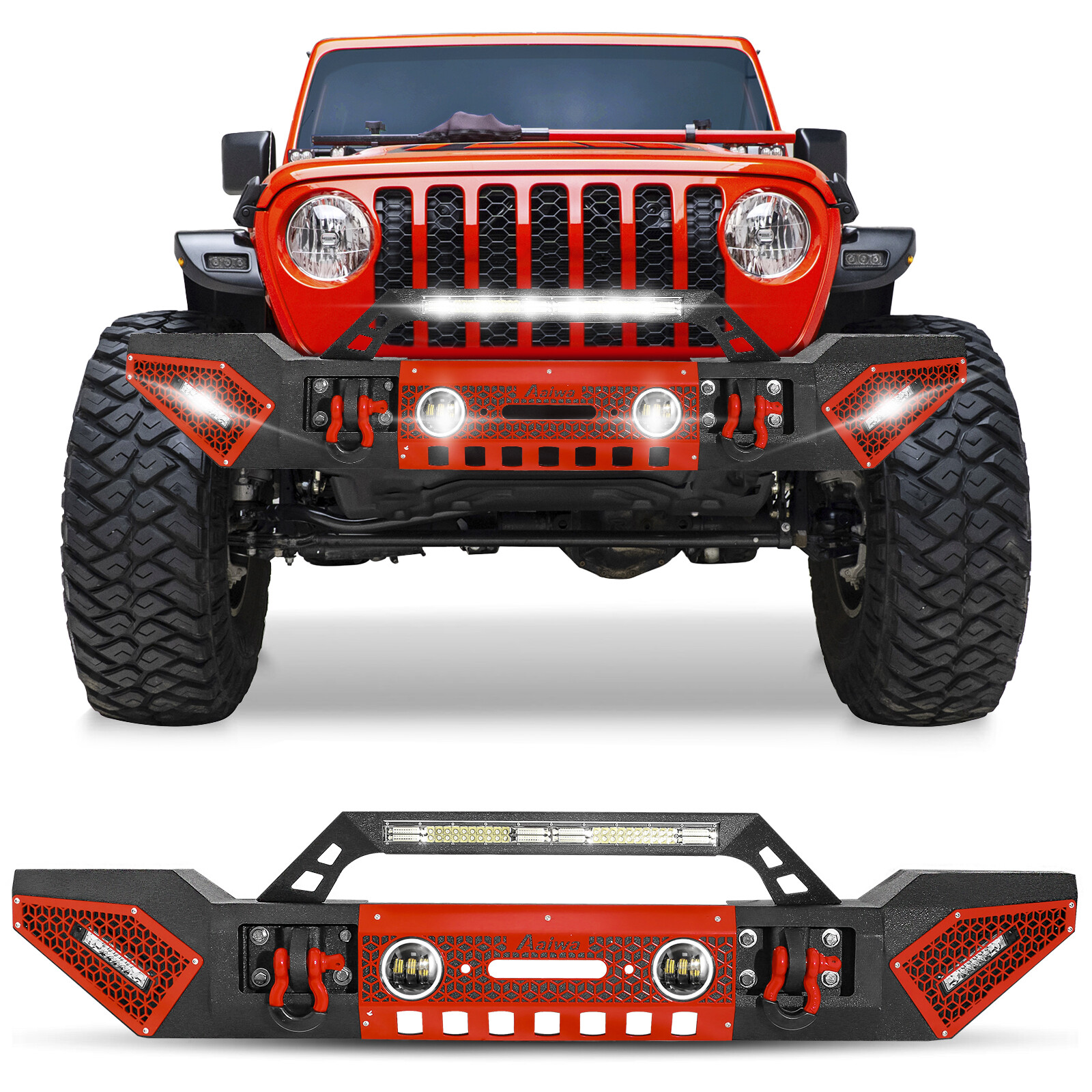 Aaiwa For 2020-2024 Jeep Gladiator JT Black Front or Rear Bumper with LED Lights