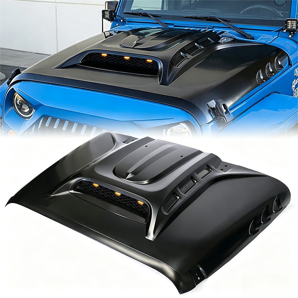 Steel Vented Hood Scoop Heat Extract with LED for 2007-2018 Jeep Wrangler JK JKU