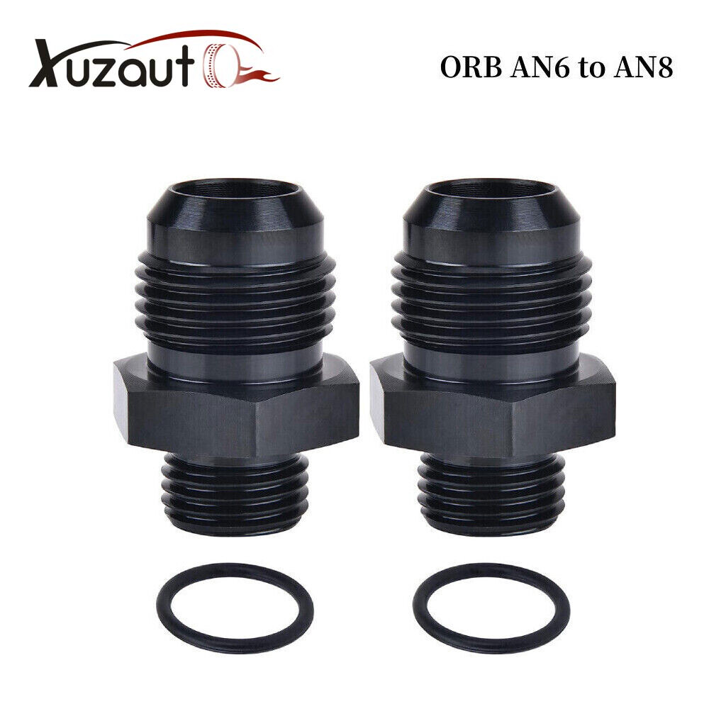 2PCS ORB-6 O-ring Boss AN6 6AN to AN8 8AN Male Adapter Fitting Black