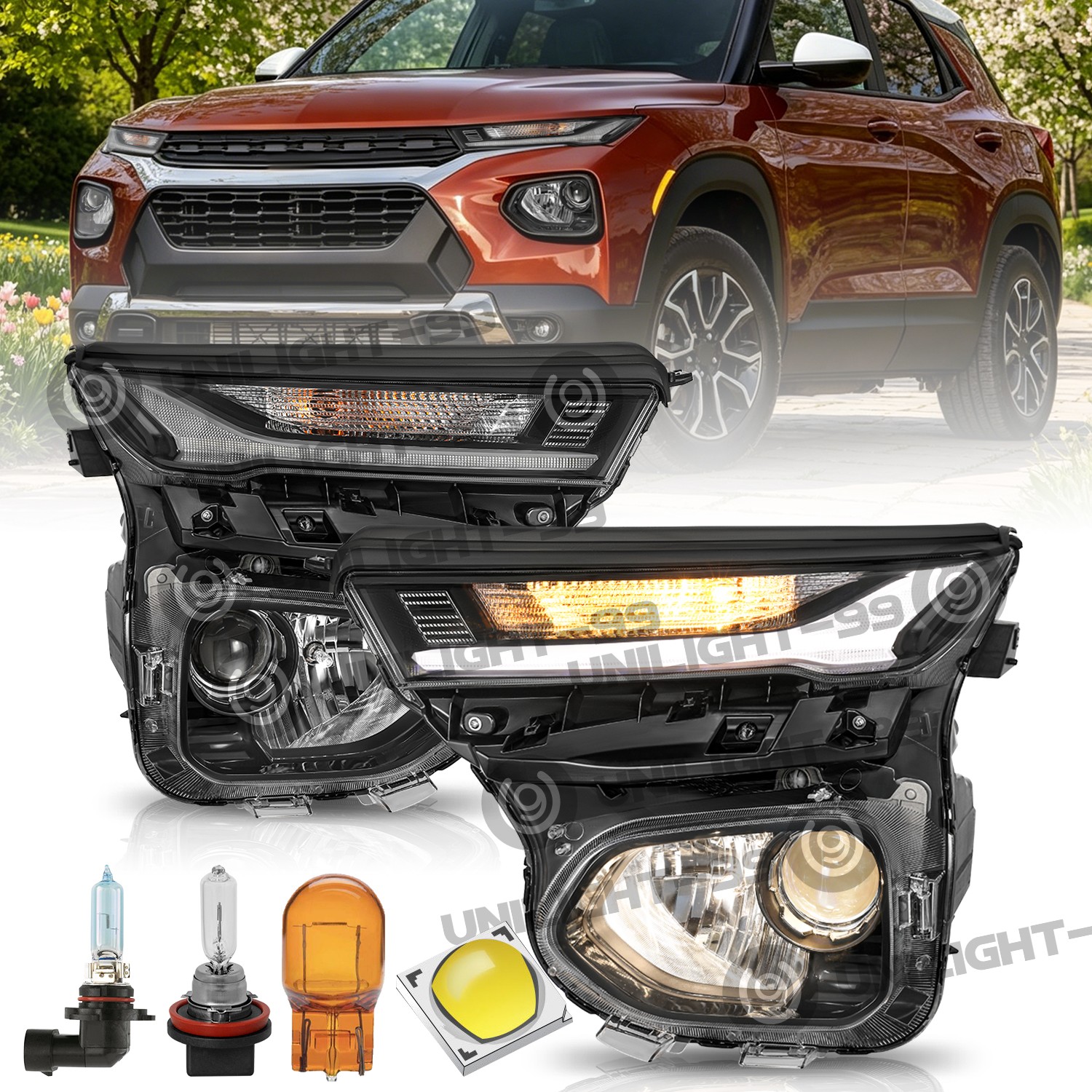 Pair Halogen LED DRL Headlights for 2021-2023 Chevy Trailblazer W/Bulbs 