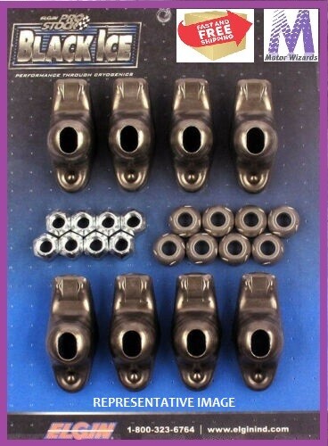 Elgin BLACK ICE Rocker Arms fit SBC Chevy GM 350 1.6 Ratio 3/8 Stud LONG SLOT