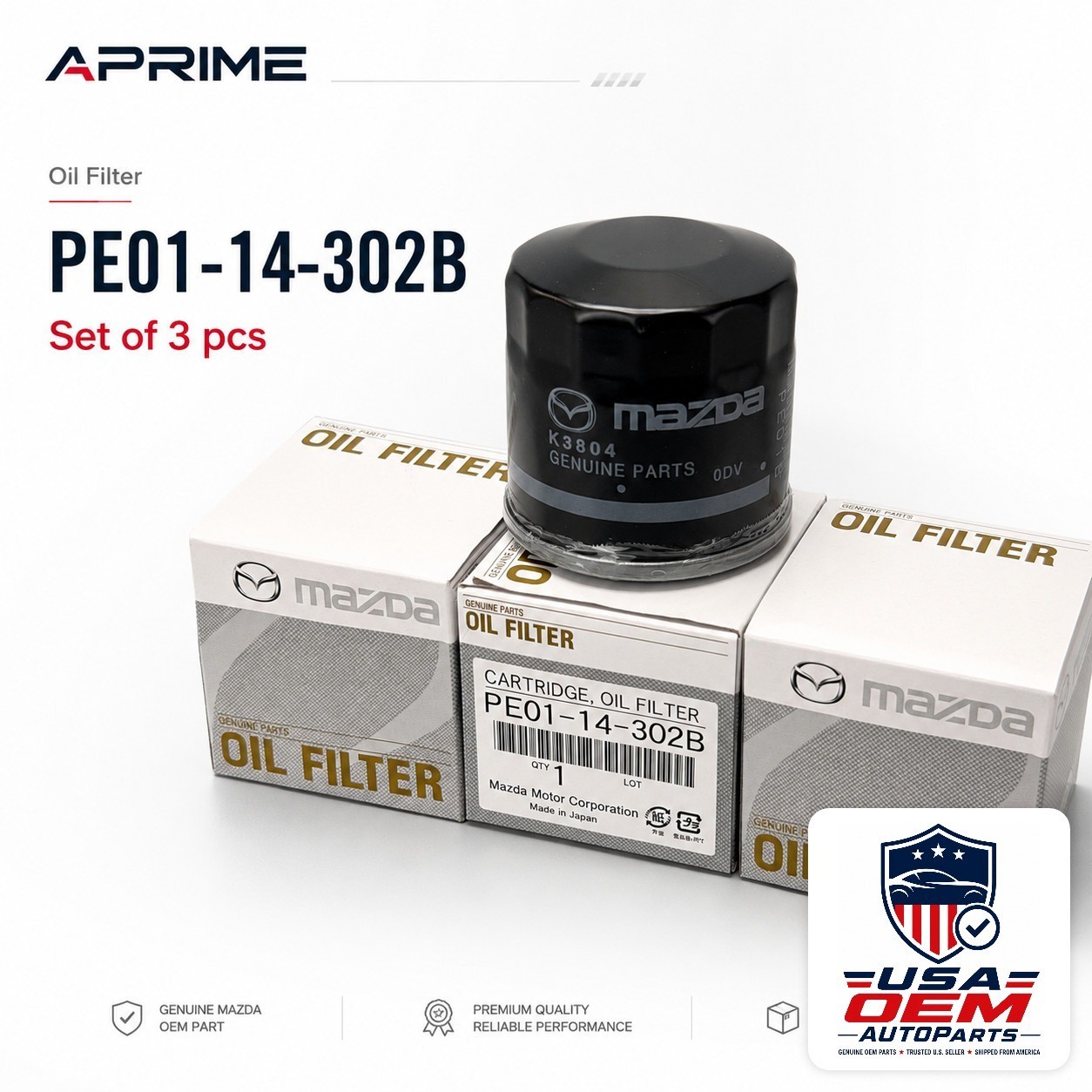NEW Set of 3pcs For Mazda Cartridge Oil Filter PE01-14-302B/302A 