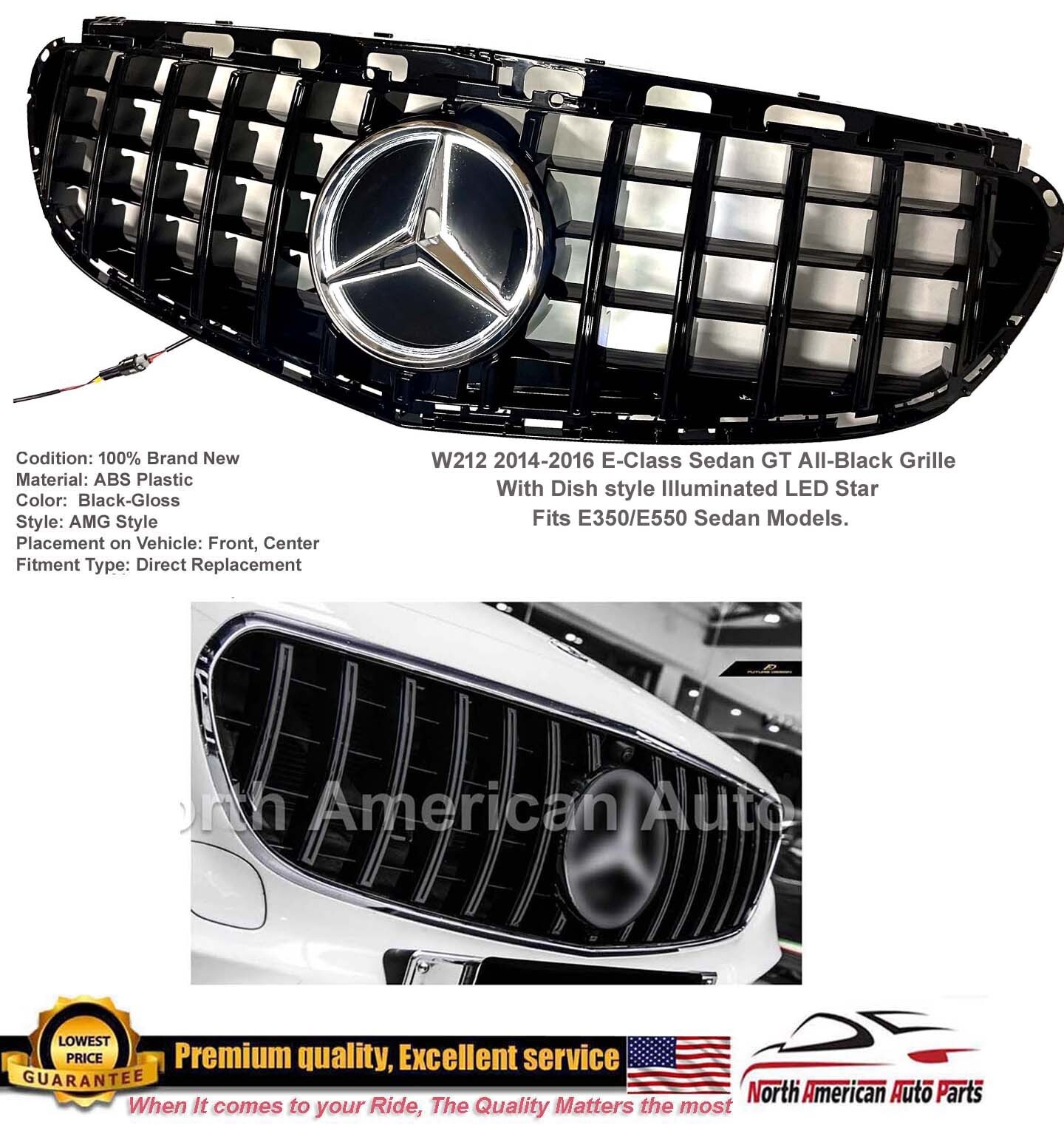 E-Class Sedan All Black GT Grille Illuminated LED E550 E350 2014 2015 2016 Star E-Class Sedan All Black GT Grille Illuminated LED E550 E350 2014 2015 2016 Star