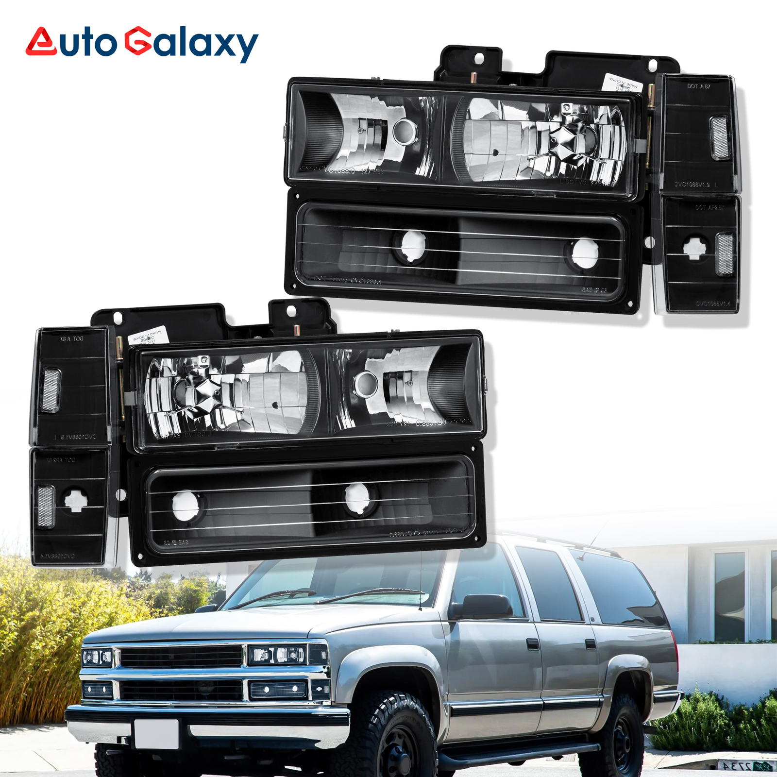 Pair Headlights Bumper Corner Lights For 1988-93 Chevy C/K 1500 1992-93 Suburban