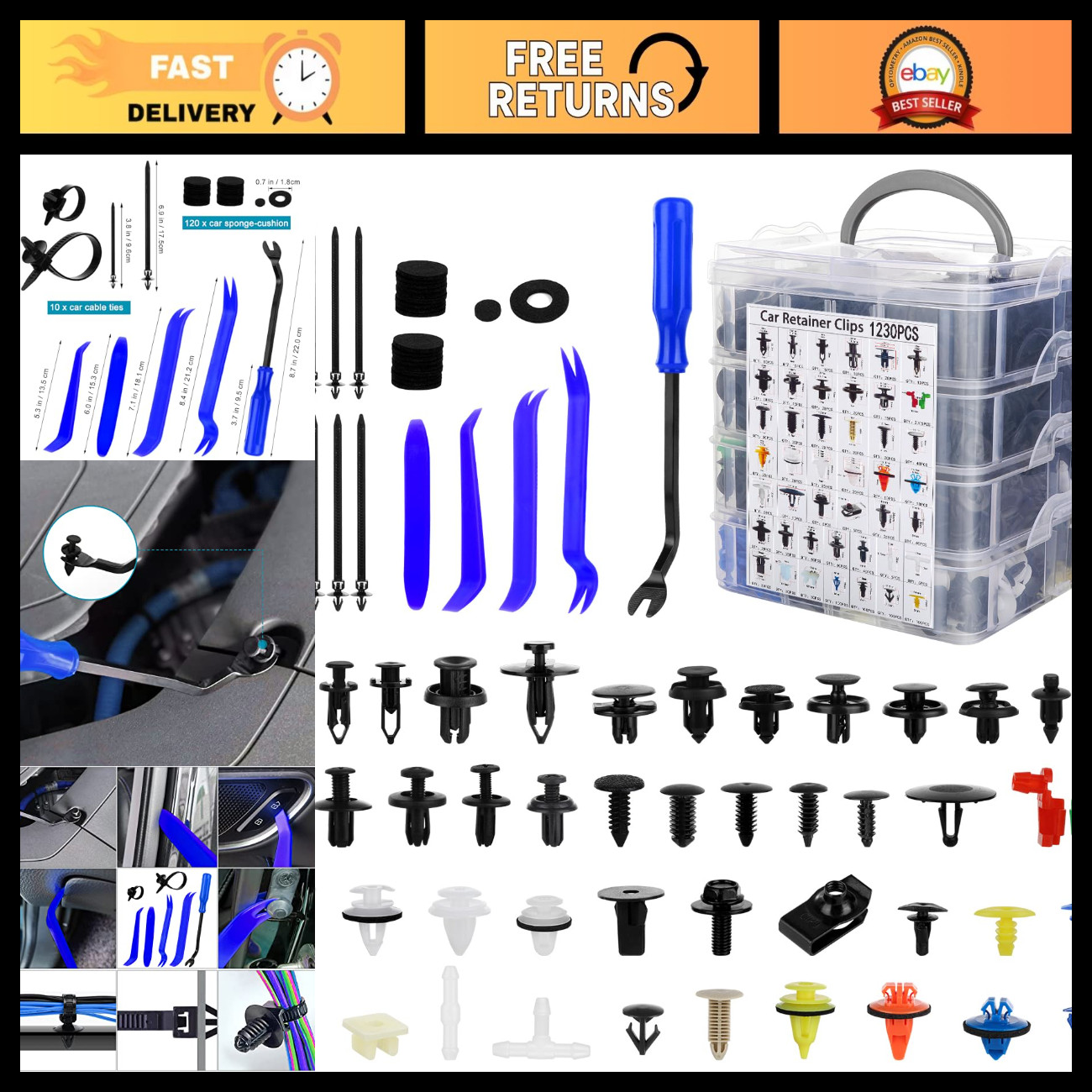 1365PCS Car Push Retainer Clips Kit - 44 Sizes Nylon Fasteners for Auto Body Rep