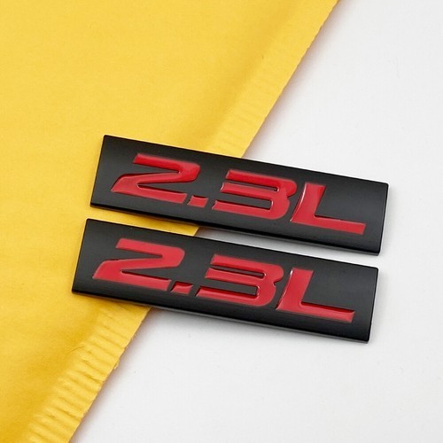 2x Metal Black & Red 2.3L Emblems Car Logo V6 V8 Engine Fender Trunk 3D Badge
