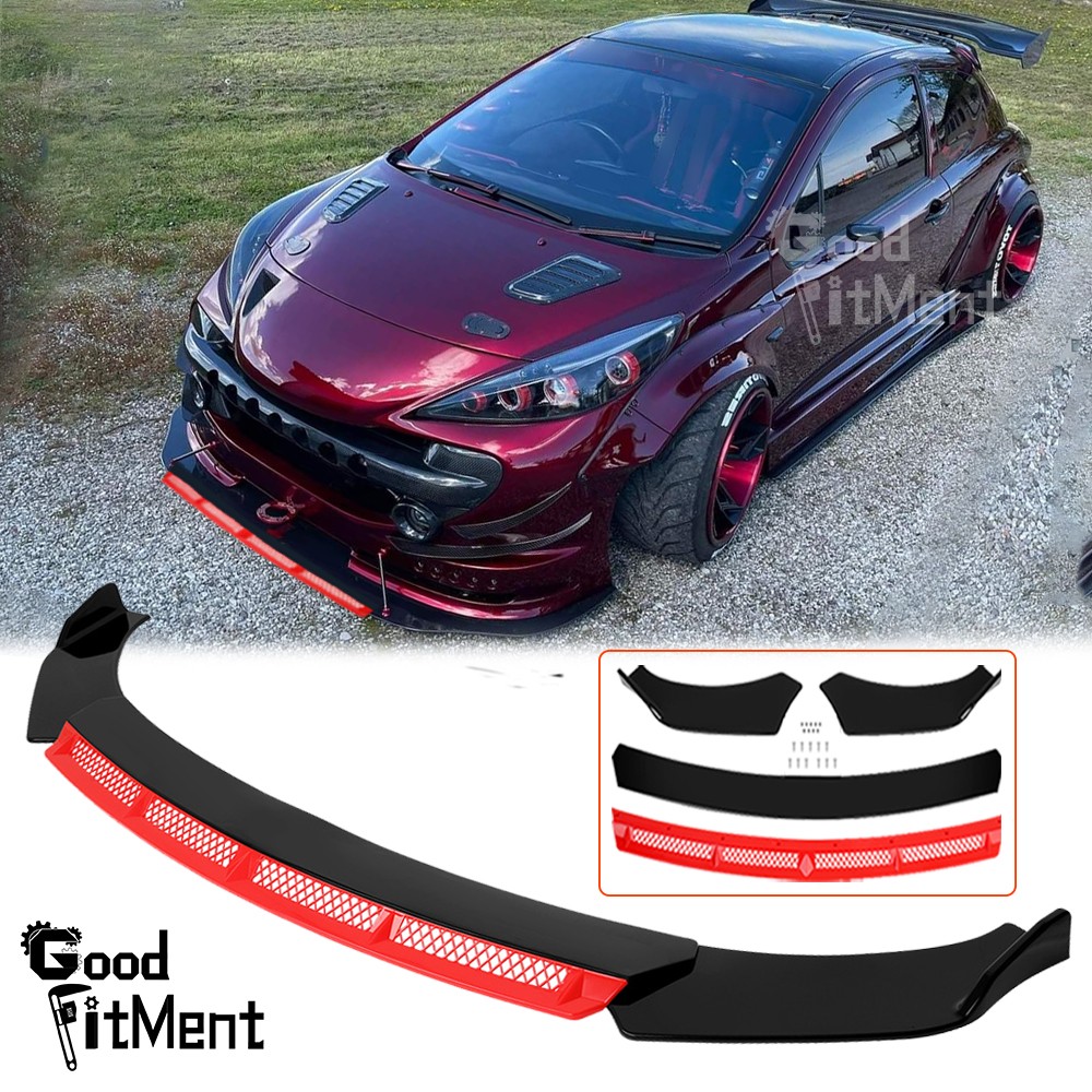 For Peugeot 207 2006-2014 Glossy Car Front Bumper Lip Lower Spoiler Splitter Kit